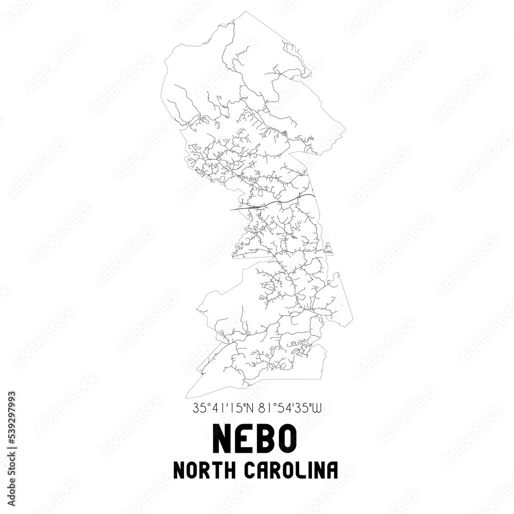 Nebo North Carolina. US street map with black and white lines.