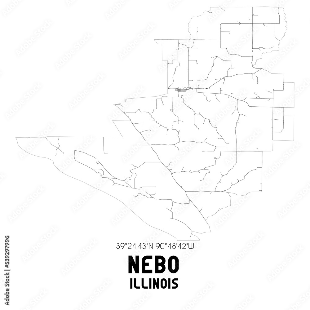 Nebo Illinois. US street map with black and white lines.