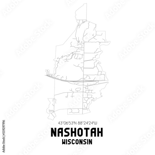 Nashotah Wisconsin. US street map with black and white lines.