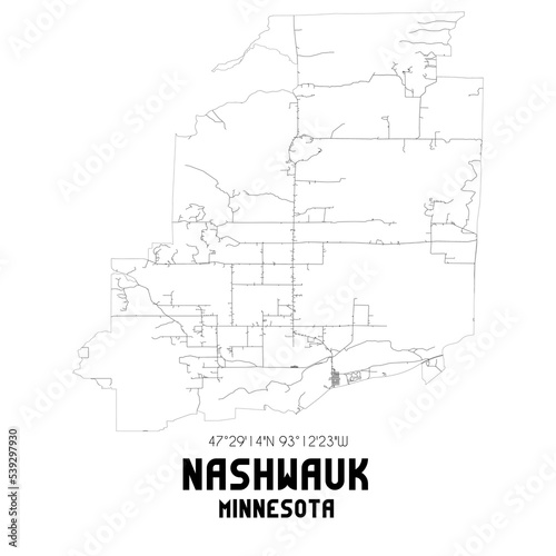 Nashwauk Minnesota. US street map with black and white lines.