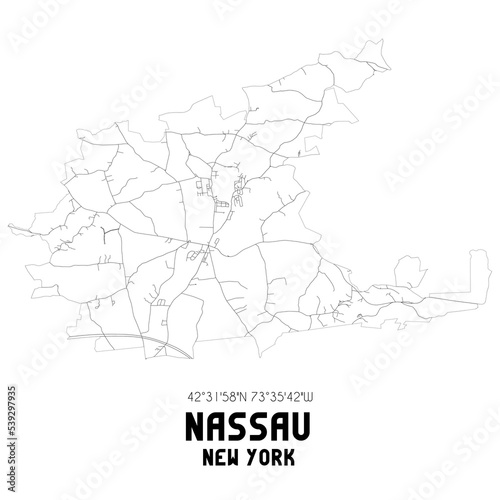 Nassau New York. US street map with black and white lines.