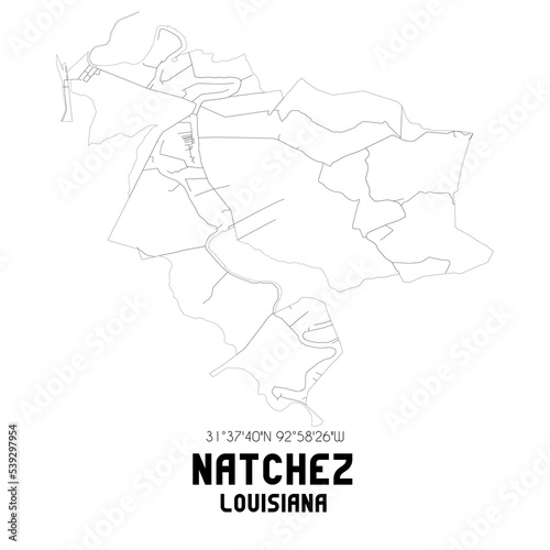 Natchez Louisiana. US street map with black and white lines.