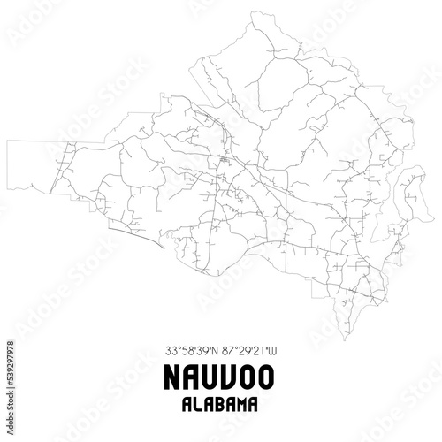 Nauvoo Alabama. US street map with black and white lines.