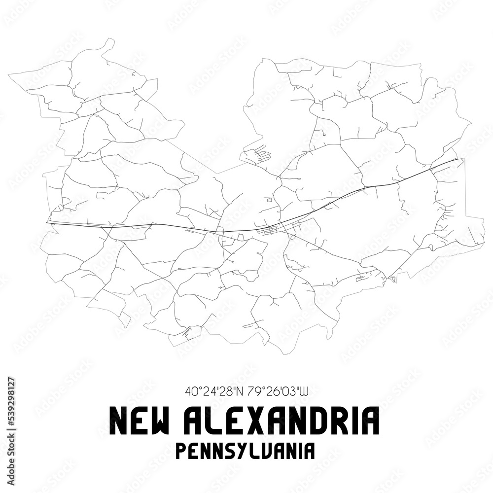 New Alexandria Pennsylvania. US street map with black and white lines. New Alexandria Pennsylvania. US street map with black and white lines.