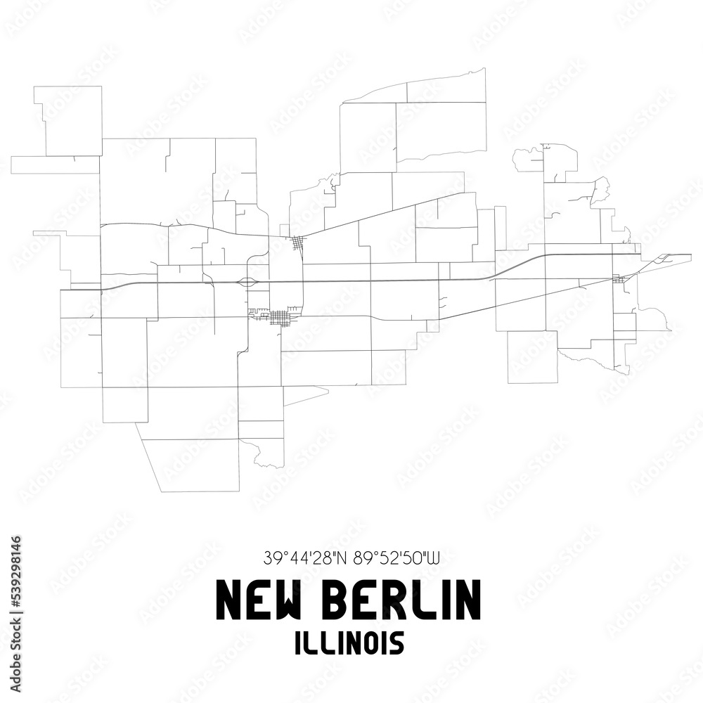 New Berlin Illinois. US street map with black and white lines.