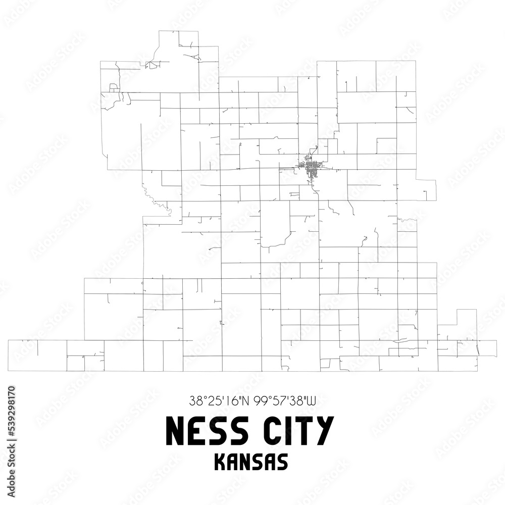 Ness City Kansas. US street map with black and white lines. Ness City Kansas. US street map with black and white lines.