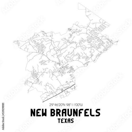 New Braunfels Texas. US street map with black and white lines.