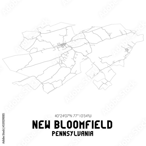 New Bloomfield Pennsylvania. US street map with black and white lines.