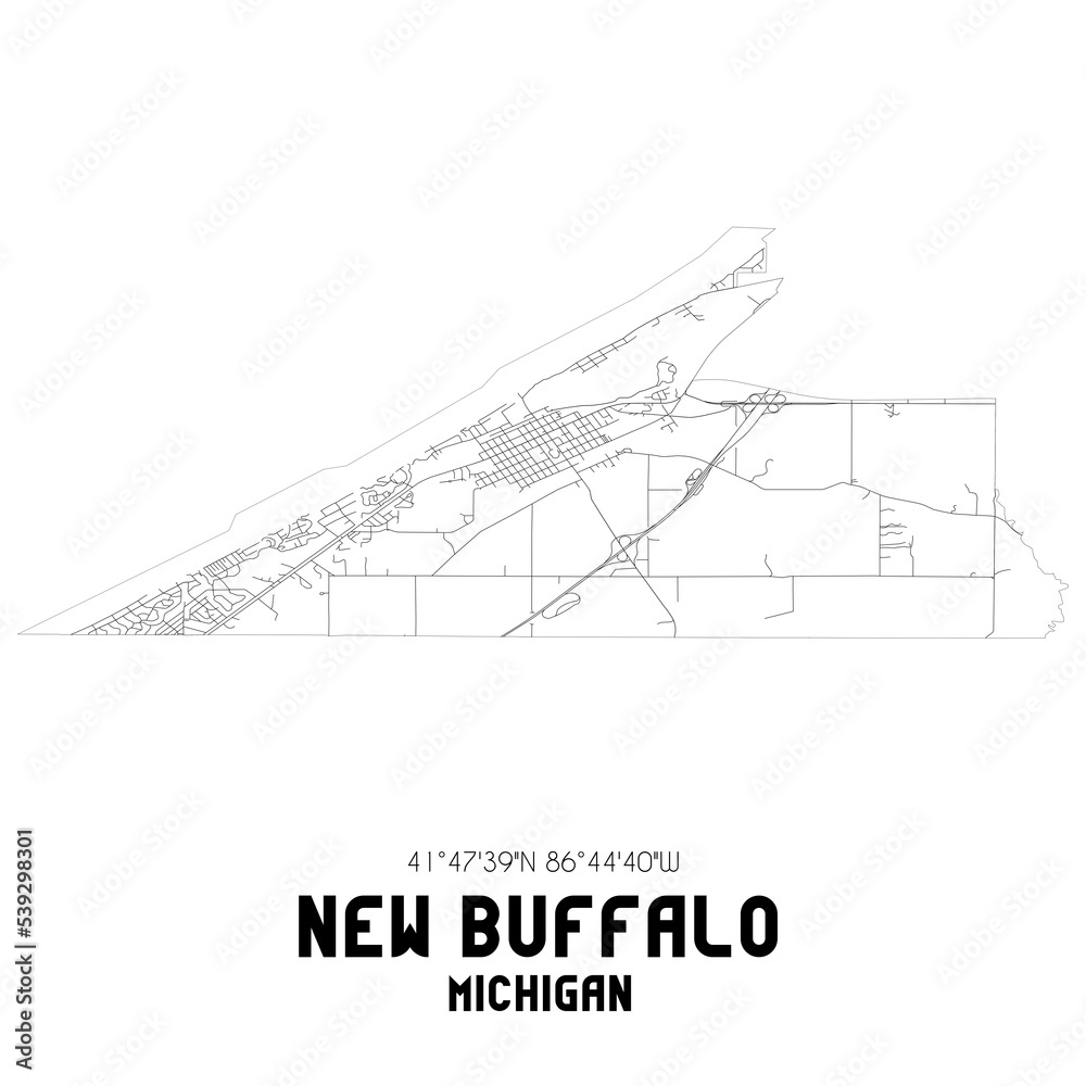 New Buffalo Michigan. US street map with black and white lines. New Buffalo Michigan. US street map with black and white lines.