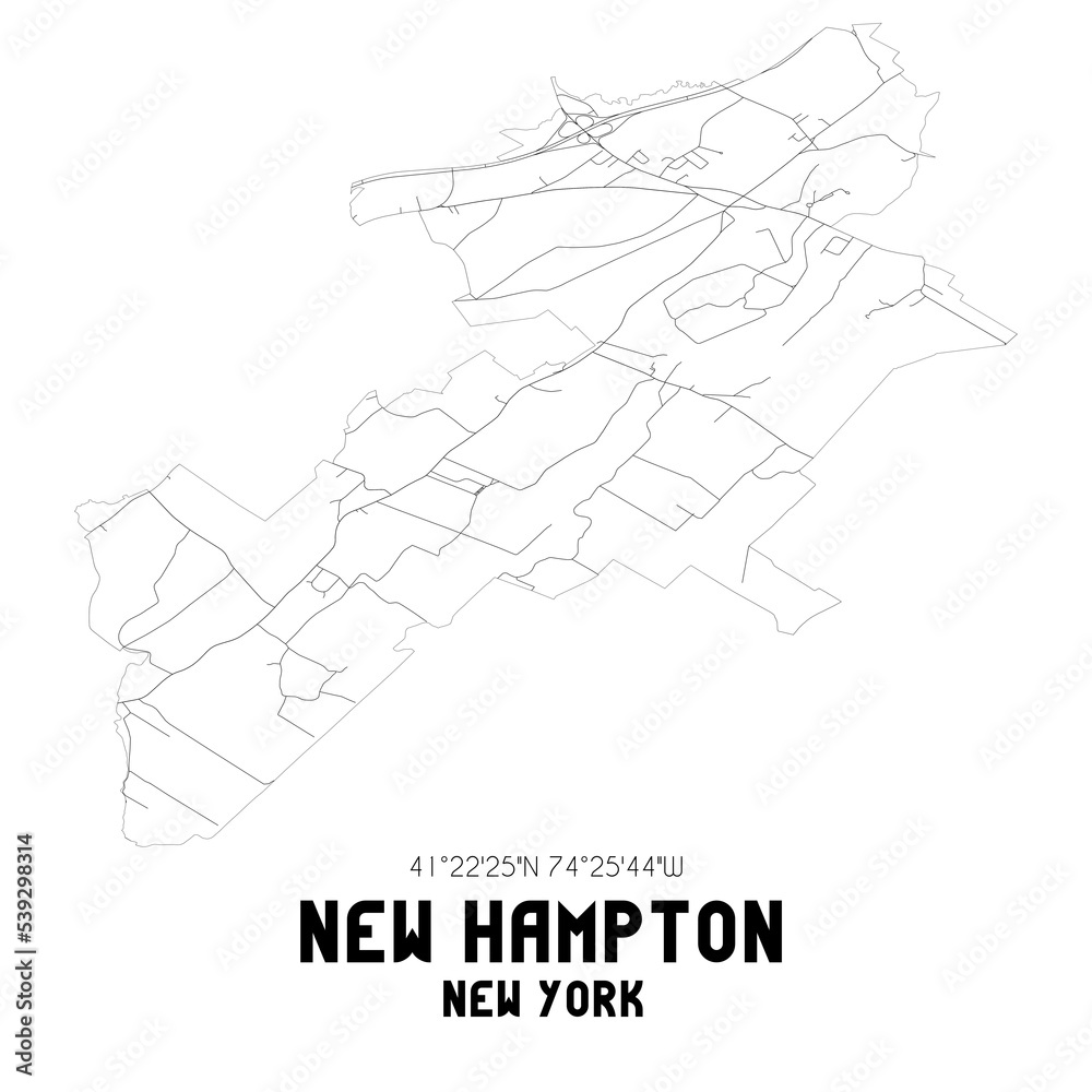 New Hampton New York. US street map with black and white lines. New Hampton New York. US street map with black and white lines.
