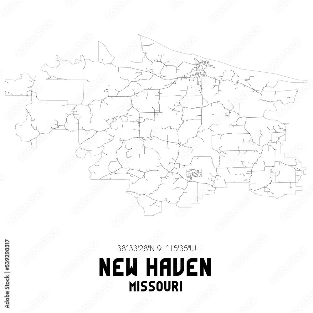 New Haven Missouri. US street map with black and white lines.