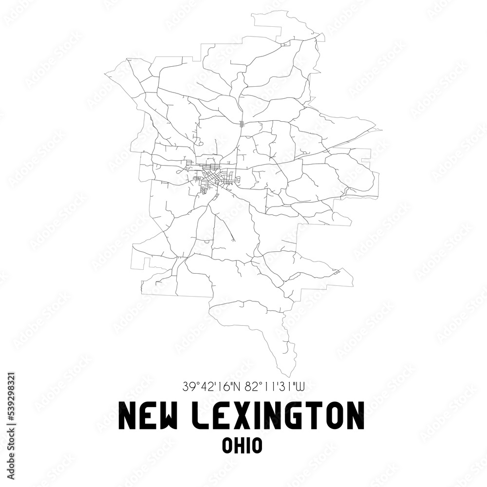 New Lexington Ohio. US street map with black and white lines. New Lexington Ohio. US street map with black and white lines.