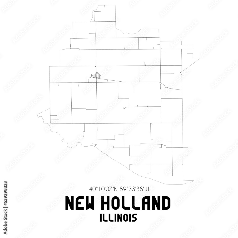 New Holland Illinois. US street map with black and white lines.