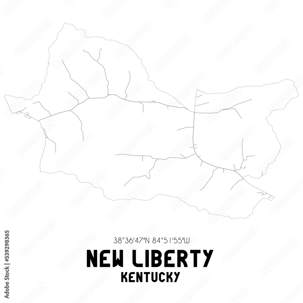 New Liberty Kentucky. US street map with black and white lines.