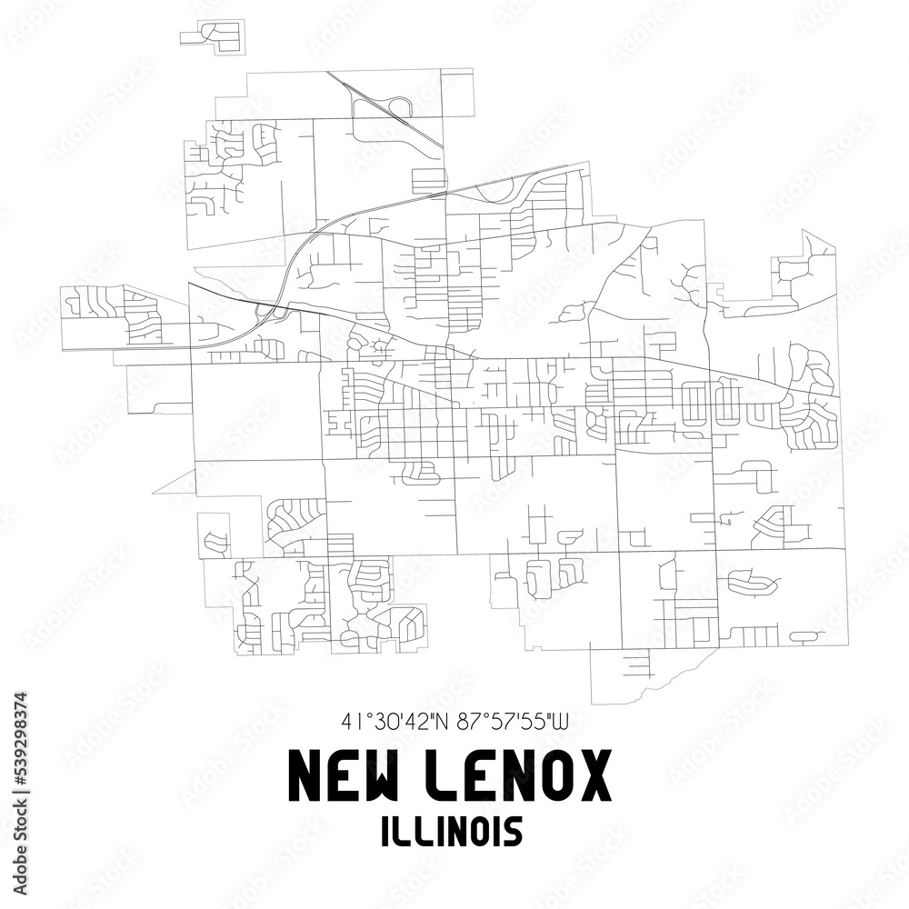 New Lenox Illinois. US street map with black and white lines.