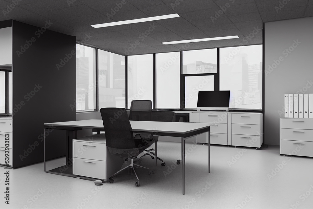 A separate director's office. Room with a table and chair of the head, cabinets and attributes of the office space. Director's room mockup for the placement of corporate attributes of the company. 3D
A separate director's office. Room with a table and chair of the head, cabinets and attributes of the office space. Director's room mockup for the placement of corporate attributes of the company. 3D
