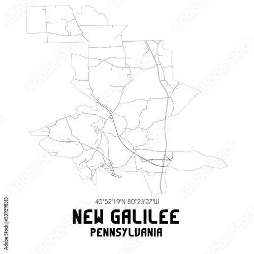 New Galilee Pennsylvania. US street map with black and white lines.