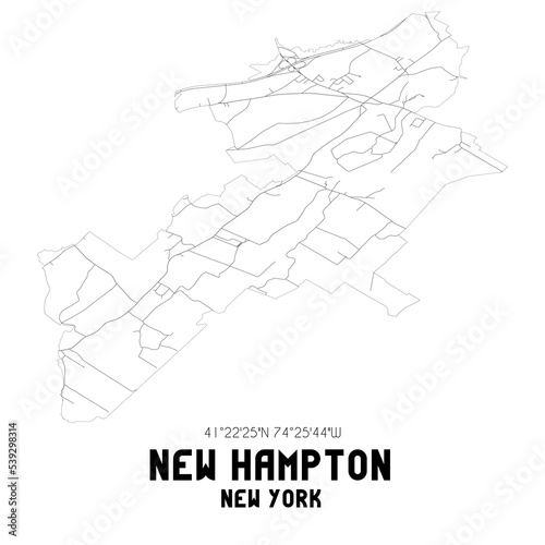 New Hampton New York. US street map with black and white lines.