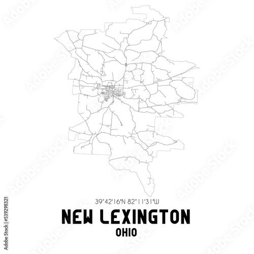 New Lexington Ohio. US street map with black and white lines.