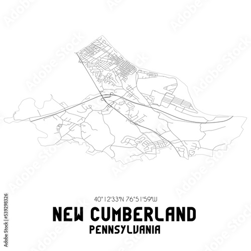 New Cumberland Pennsylvania. US street map with black and white lines.