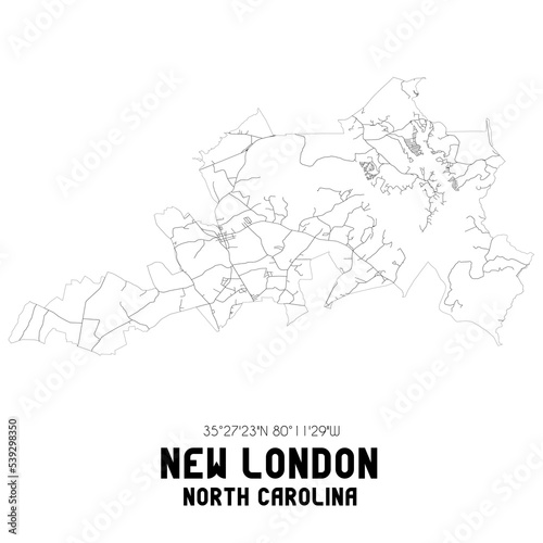 New London North Carolina. US street map with black and white lines.