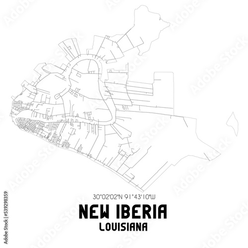 New Iberia Louisiana. US street map with black and white lines.