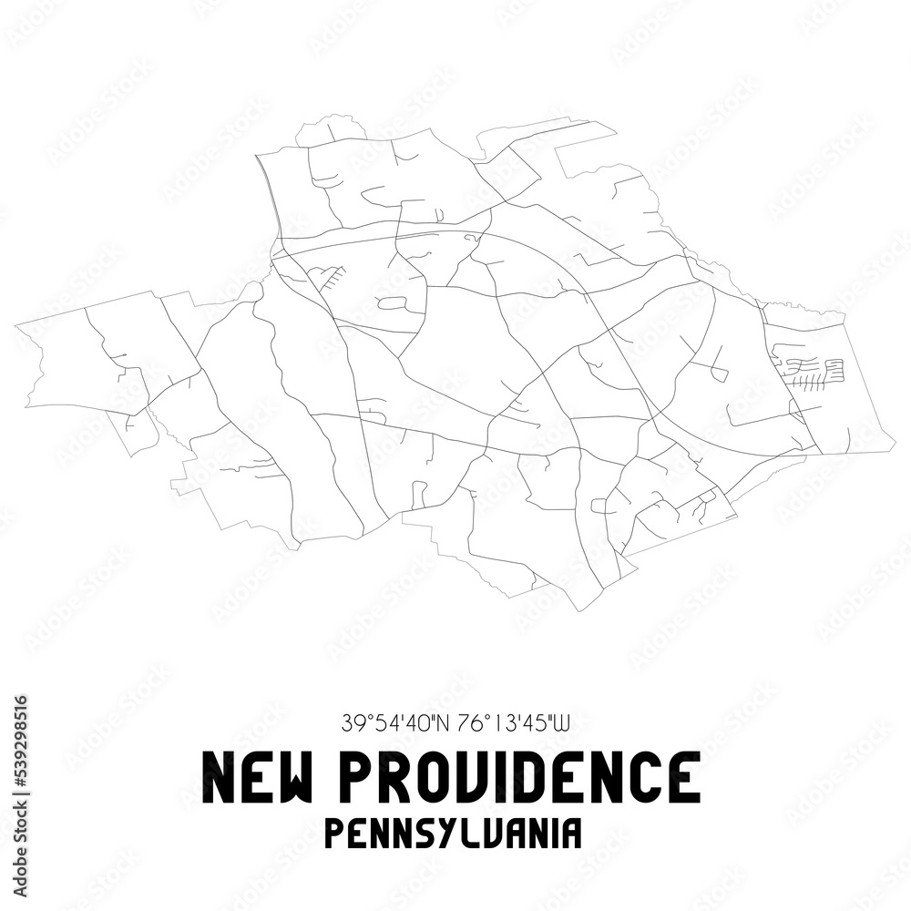 New Providence Pennsylvania. US street map with black and white lines.