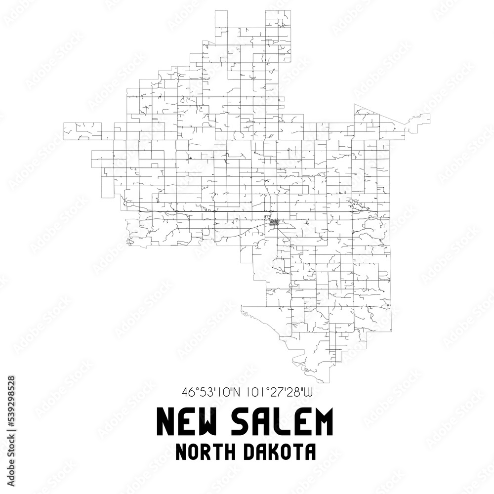 New Salem North Dakota. US street map with black and white lines.