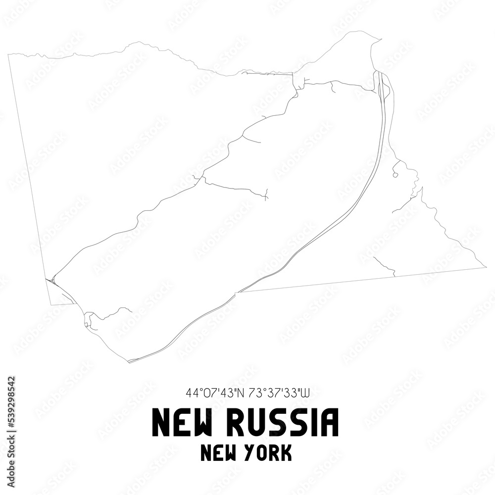 New Russia New York. US street map with black and white lines.
