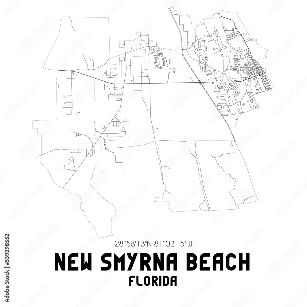 New Smyrna Beach Florida. US street map with black and white lines.