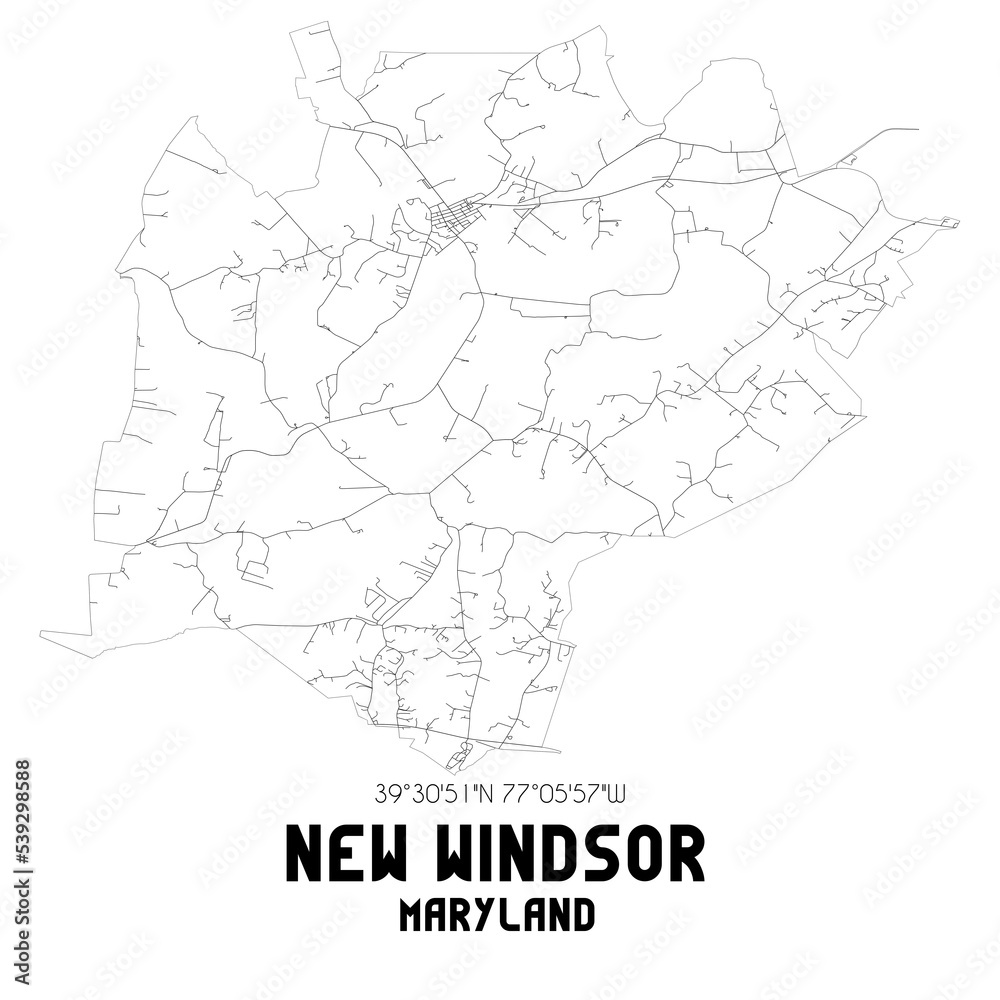 New Windsor Maryland. US street map with black and white lines.