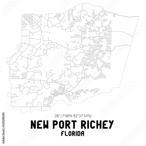 New Port Richey Florida. US street map with black and white lines.