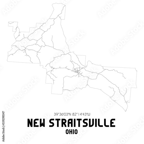New Straitsville Ohio. US street map with black and white lines.