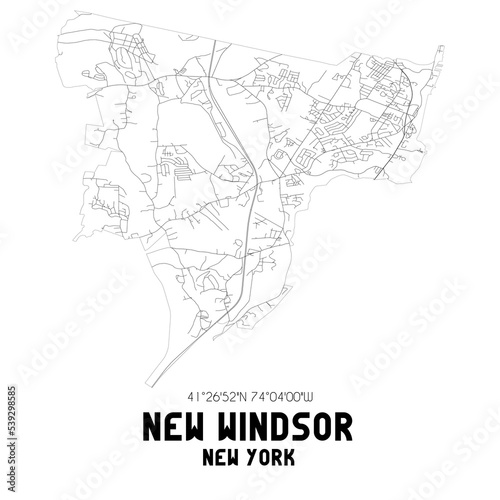 New Windsor New York. US street map with black and white lines.
