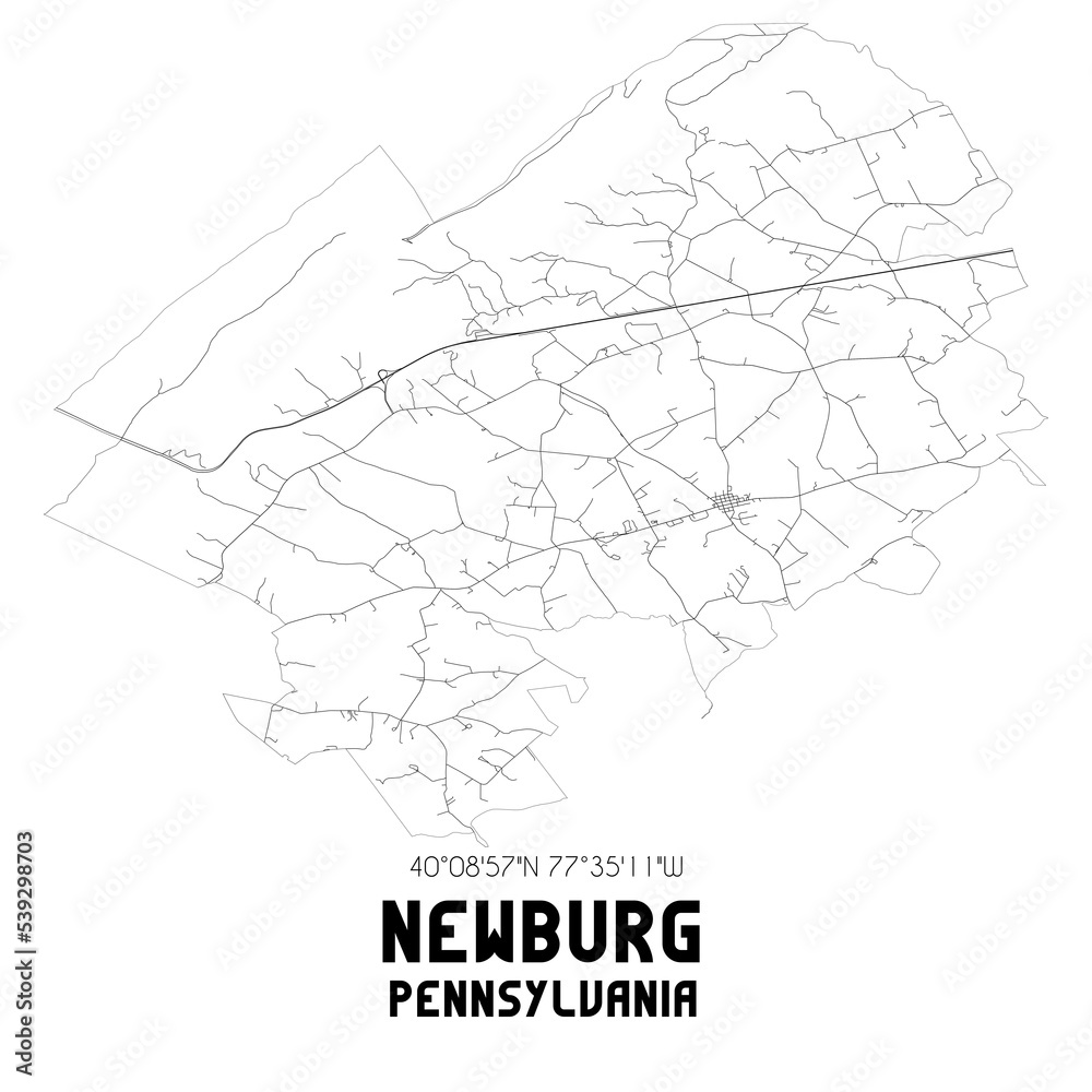 Newburg Pennsylvania. US street map with black and white lines.