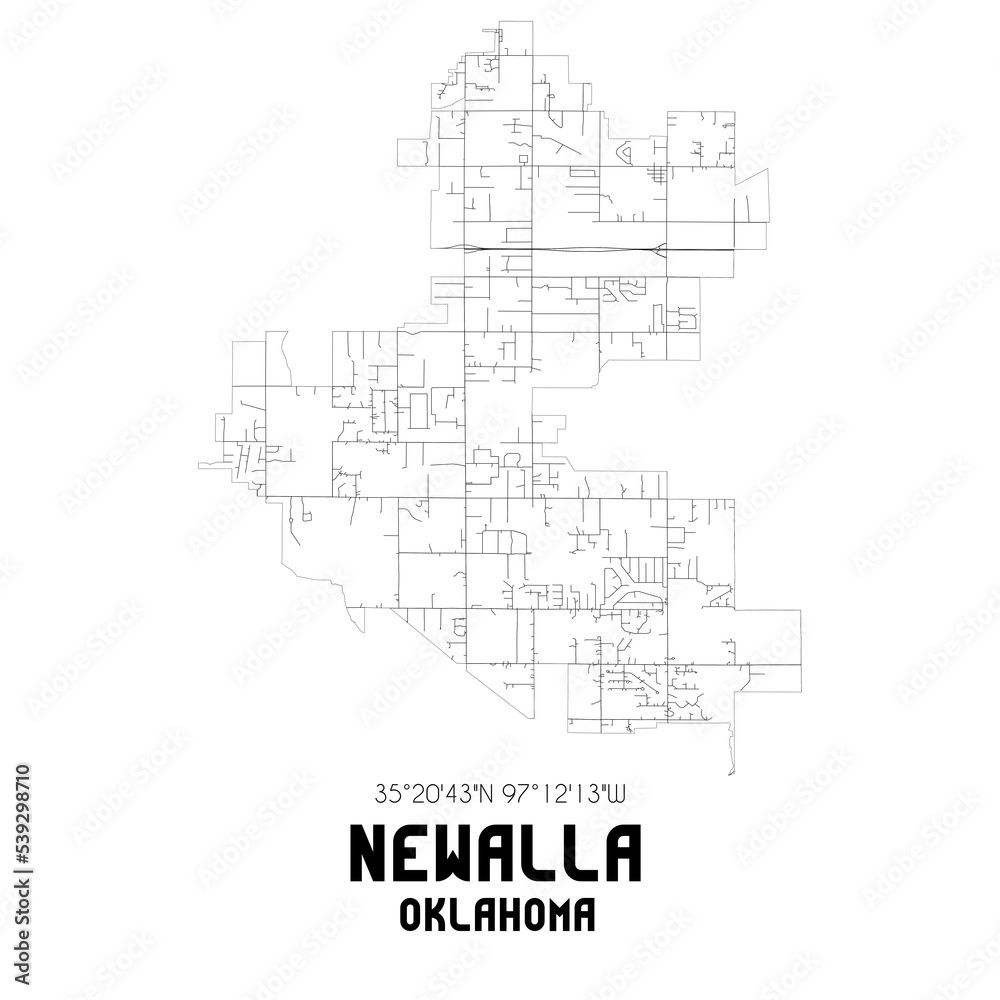 Newalla Oklahoma. US street map with black and white lines.