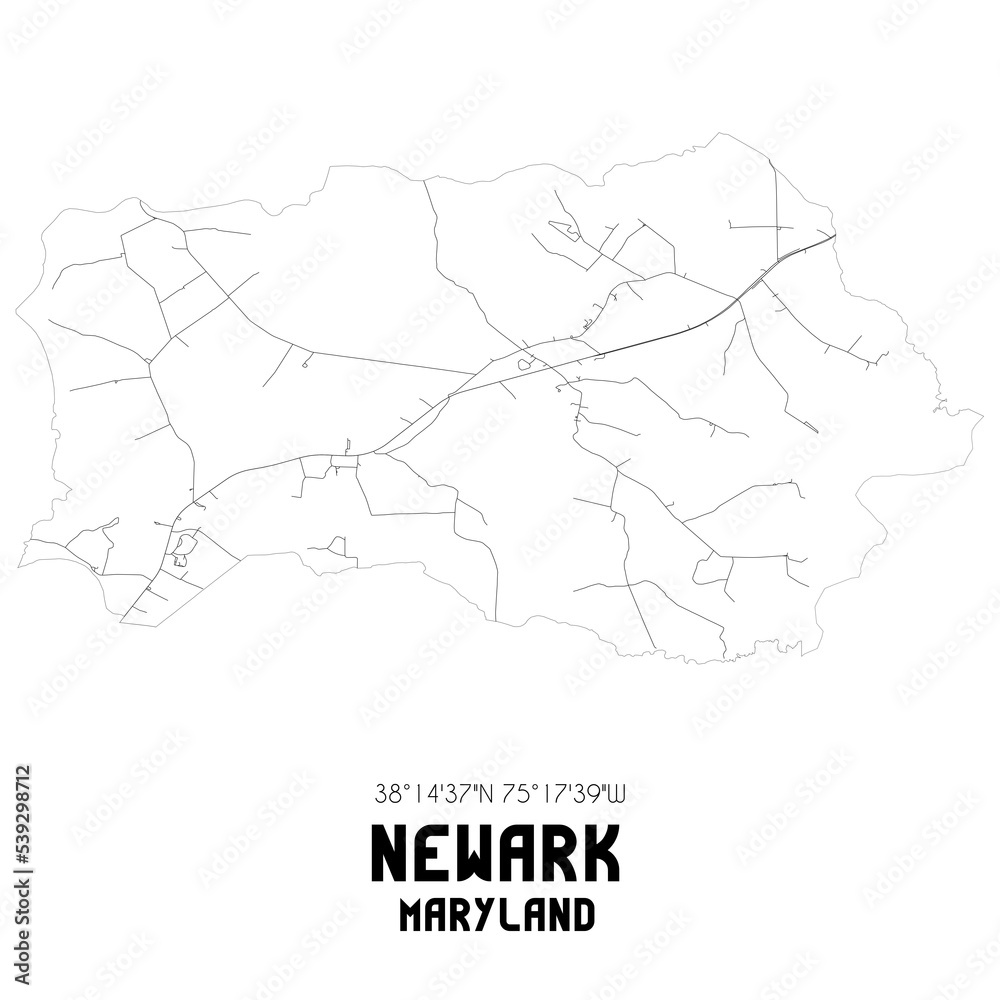 Newark Maryland. US street map with black and white lines.