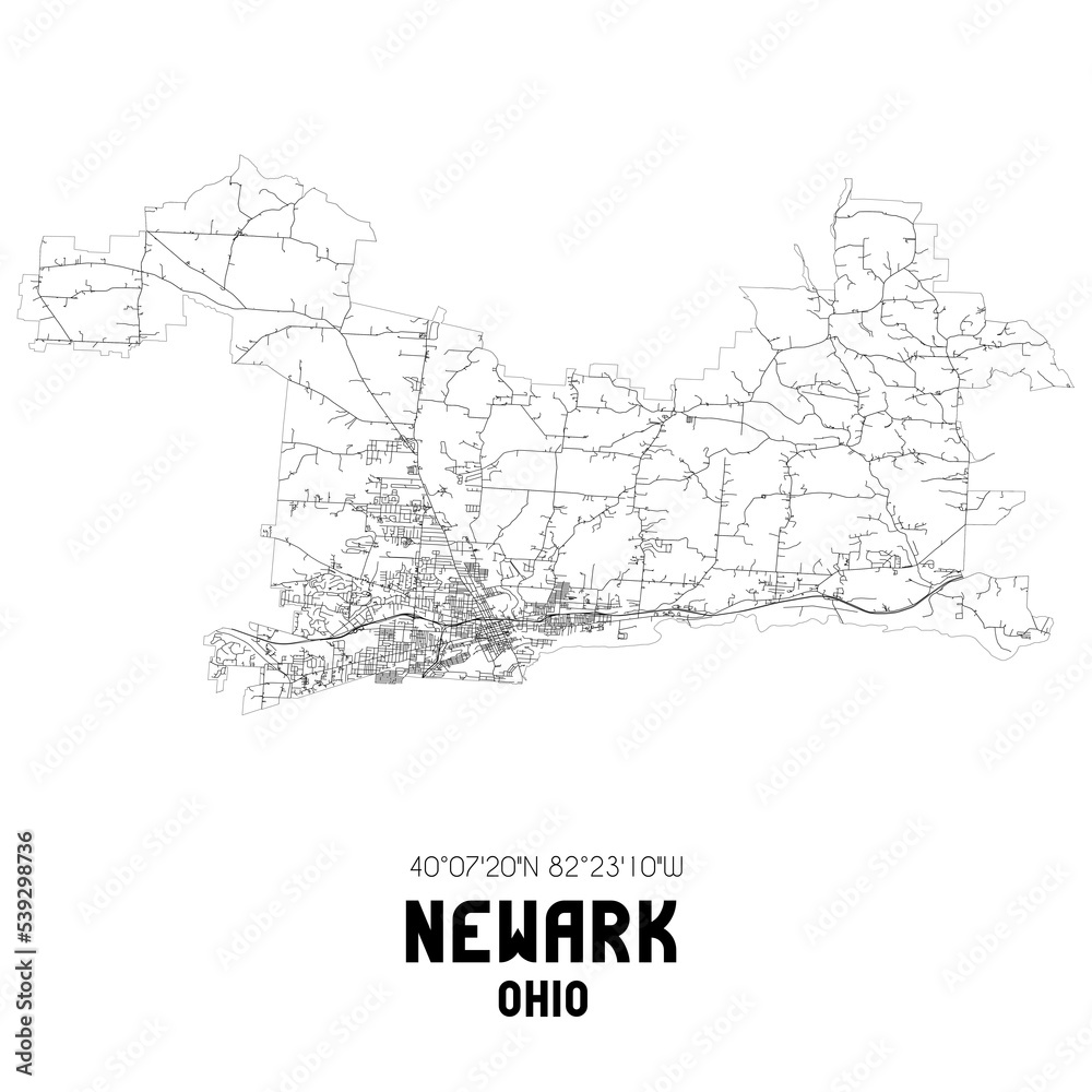 Newark Ohio. US street map with black and white lines.