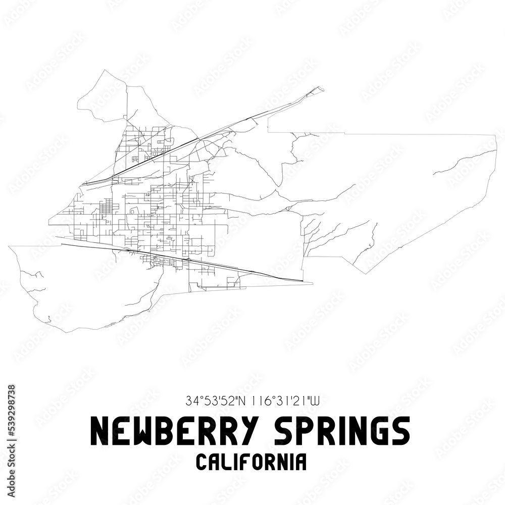 Newberry Springs California. US street map with black and white lines.