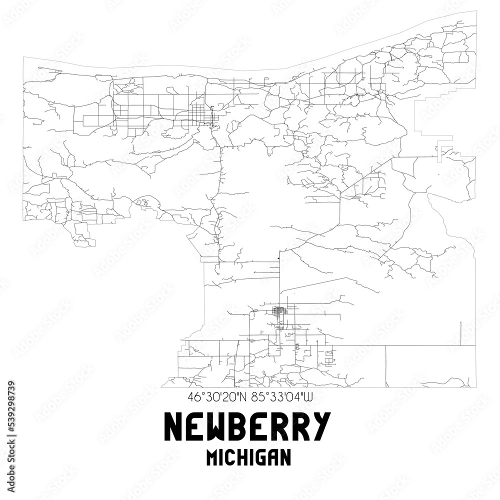 Newberry Michigan. US street map with black and white lines. Newberry Michigan. US street map with black and white lines.