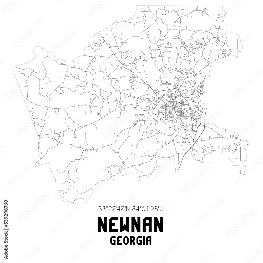 Newnan Georgia. US street map with black and white lines.