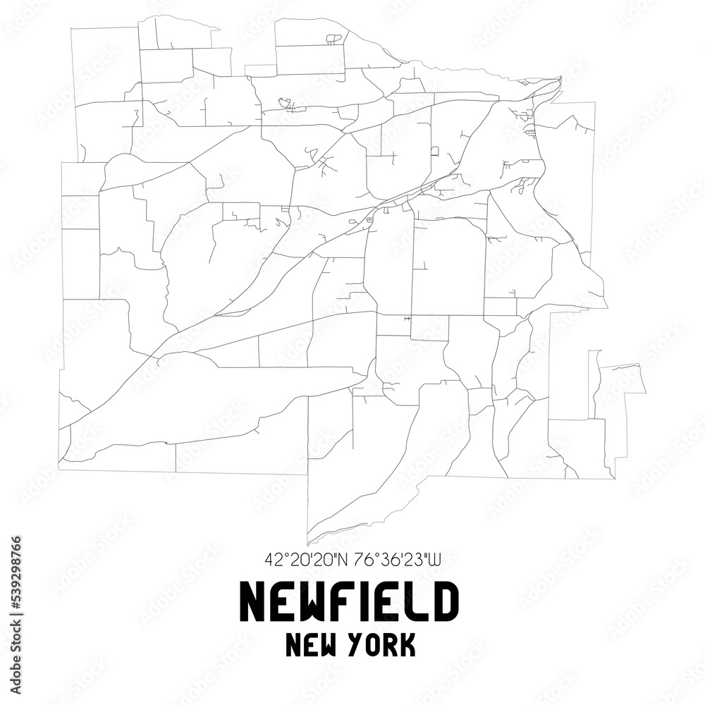 Newfield New York. US street map with black and white lines.