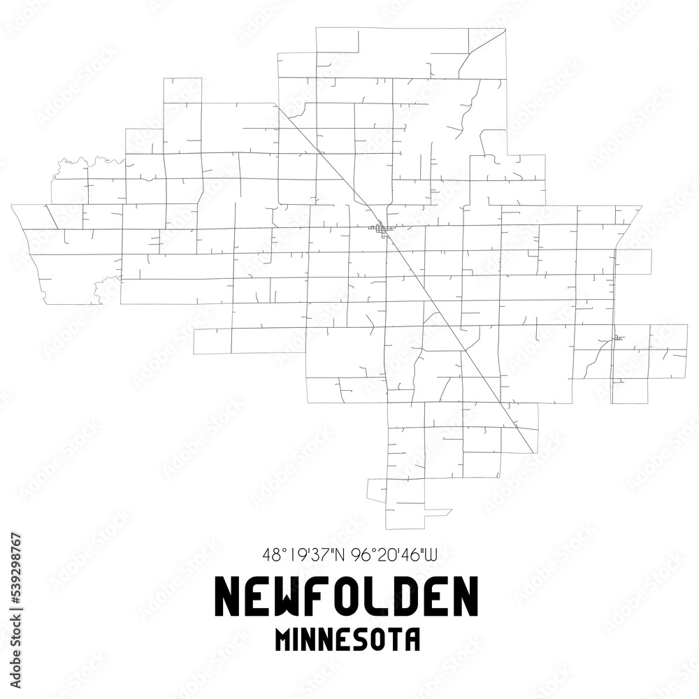 Newfolden Minnesota. US street map with black and white lines.