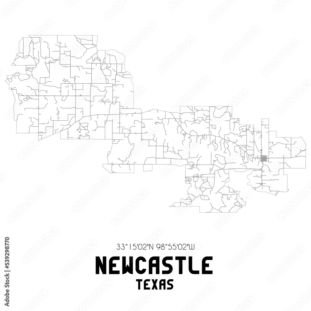 Newcastle Texas. US street map with black and white lines. Newcastle Texas. US street map with black and white lines.