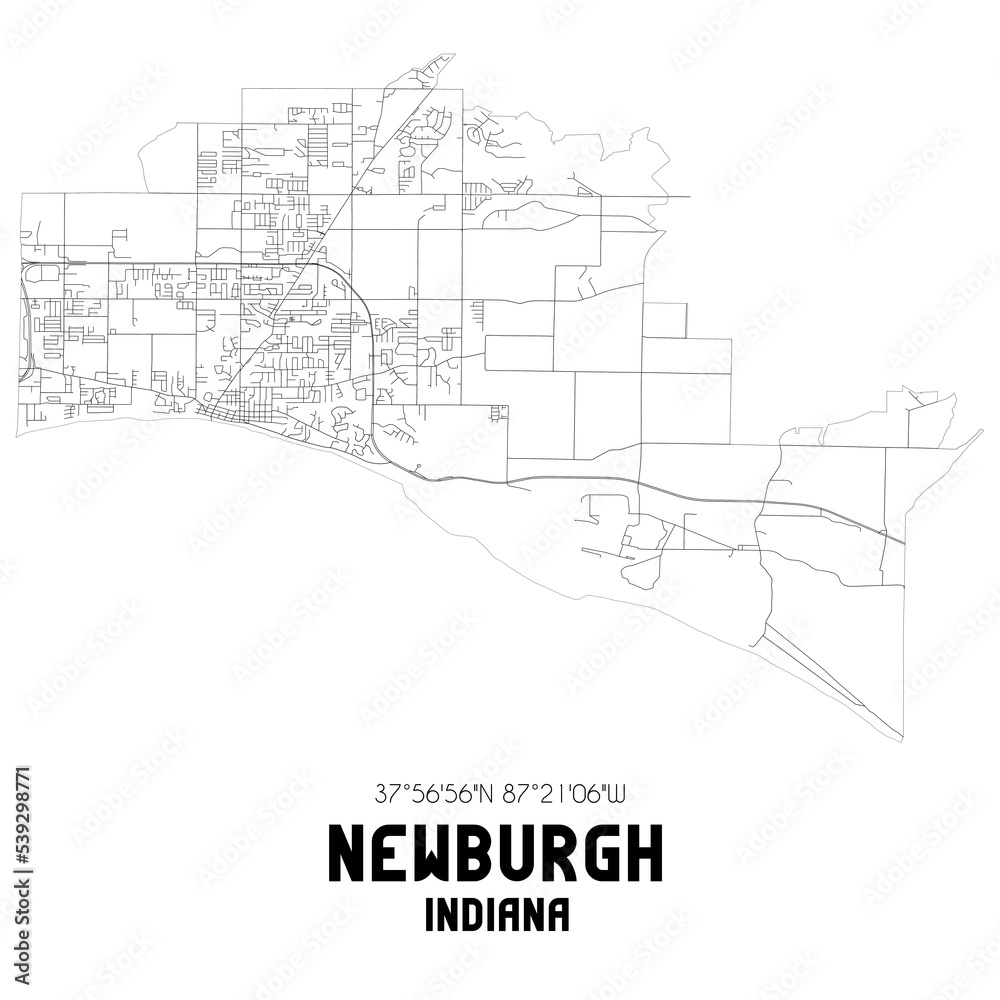 Newburgh Indiana. US street map with black and white lines.