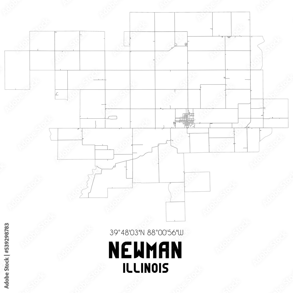 Newman Illinois. US street map with black and white lines.