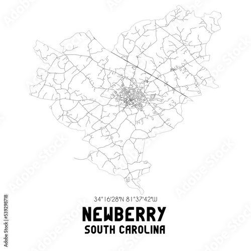 Newberry South Carolina. US street map with black and white lines.