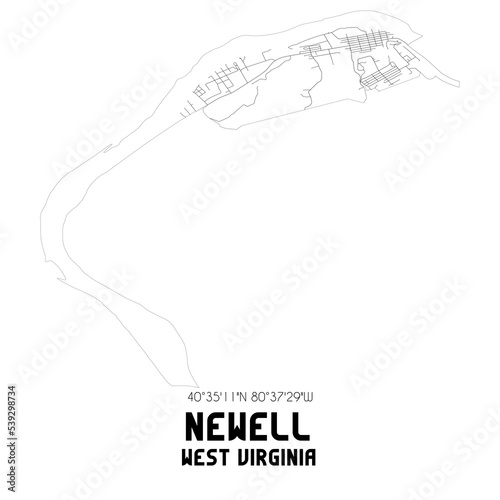 Newell West Virginia. US street map with black and white lines. photo