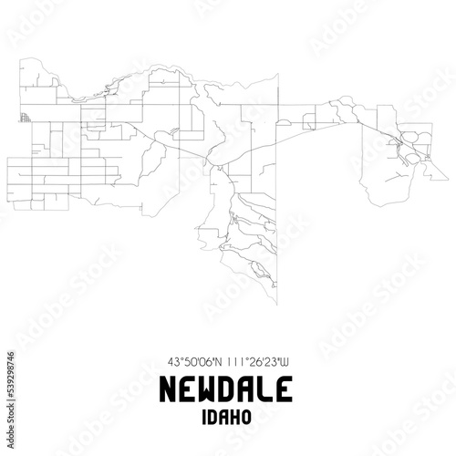 Newdale Idaho. US street map with black and white lines.