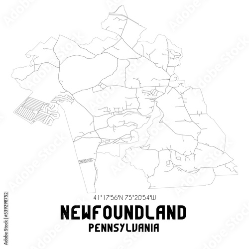 Newfoundland Pennsylvania. US street map with black and white lines. photo